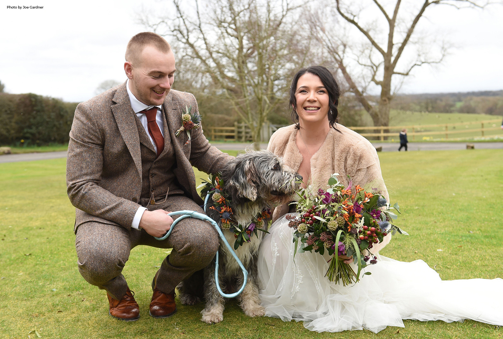 bride and groom with their dog at Hilltop Country House