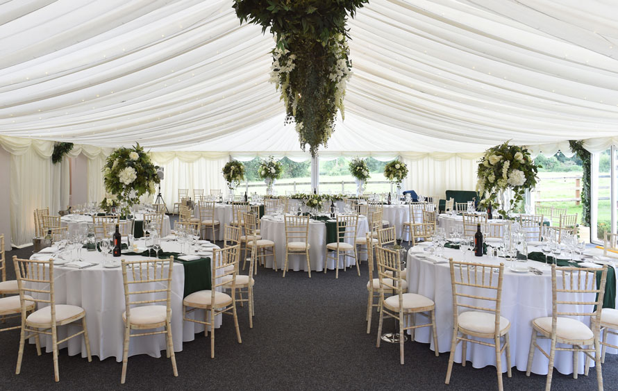 Inside the decorated Marquee at Hilltop Country House.