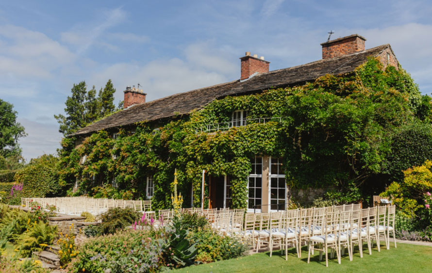 The terrace at Hilltop Country House set for a wedding.